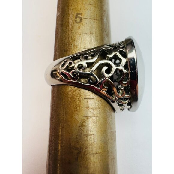 Estate Vintage Stainless Steel Heart Statement Ring Filigree Design Size 6 - Picture 11 of 12